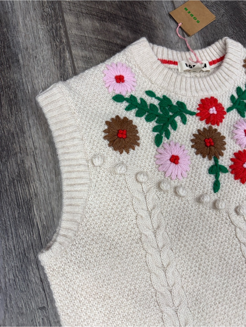 Boden Embroidered Cable-Knit Sweater Top - Picture 3 of 14